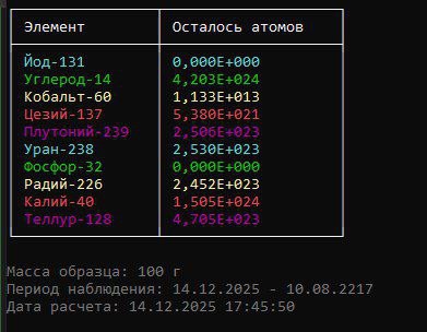 NuclearDecay Calculation Results